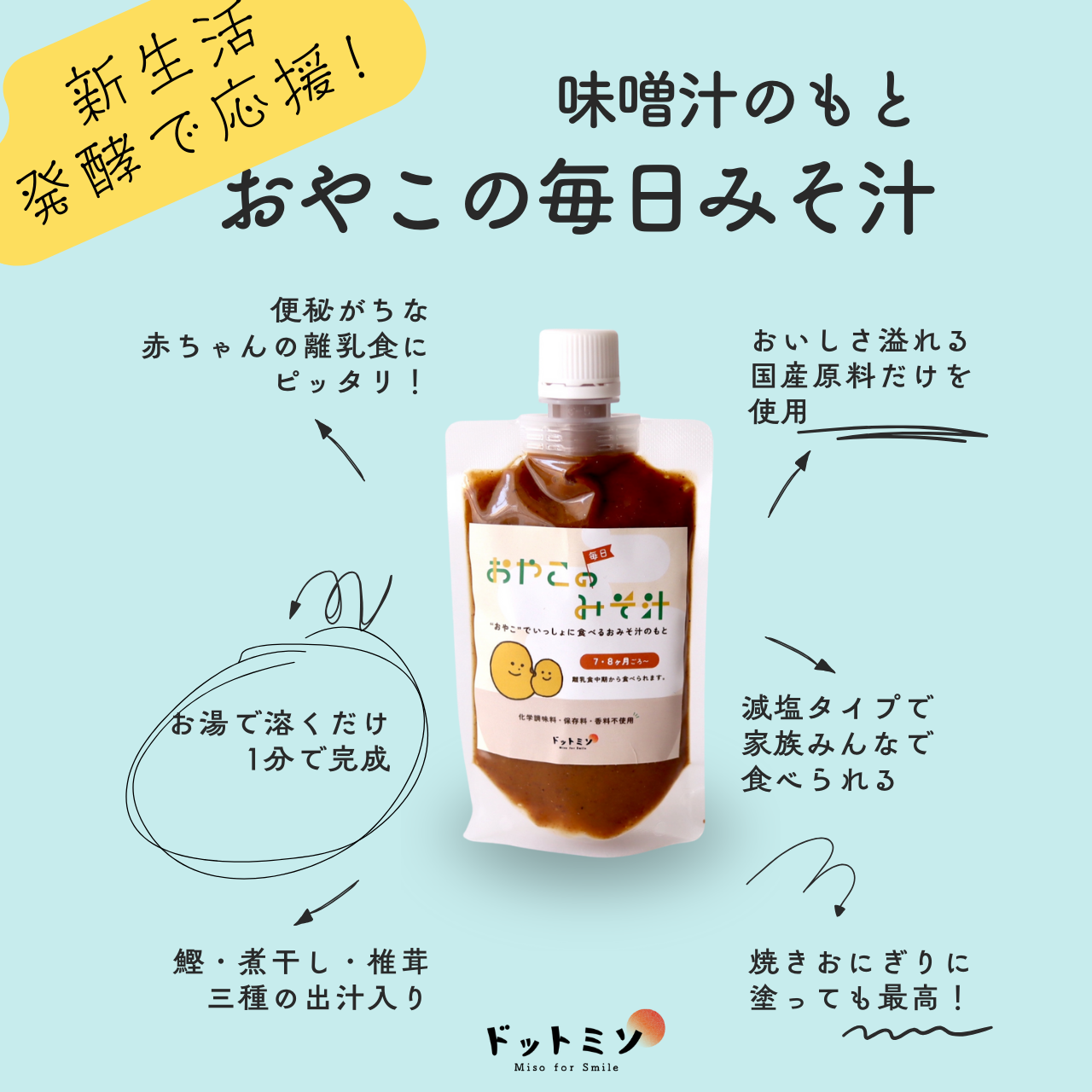 自炊の味方!お湯でとくだけ本格味噌汁 ”おやこみそ"